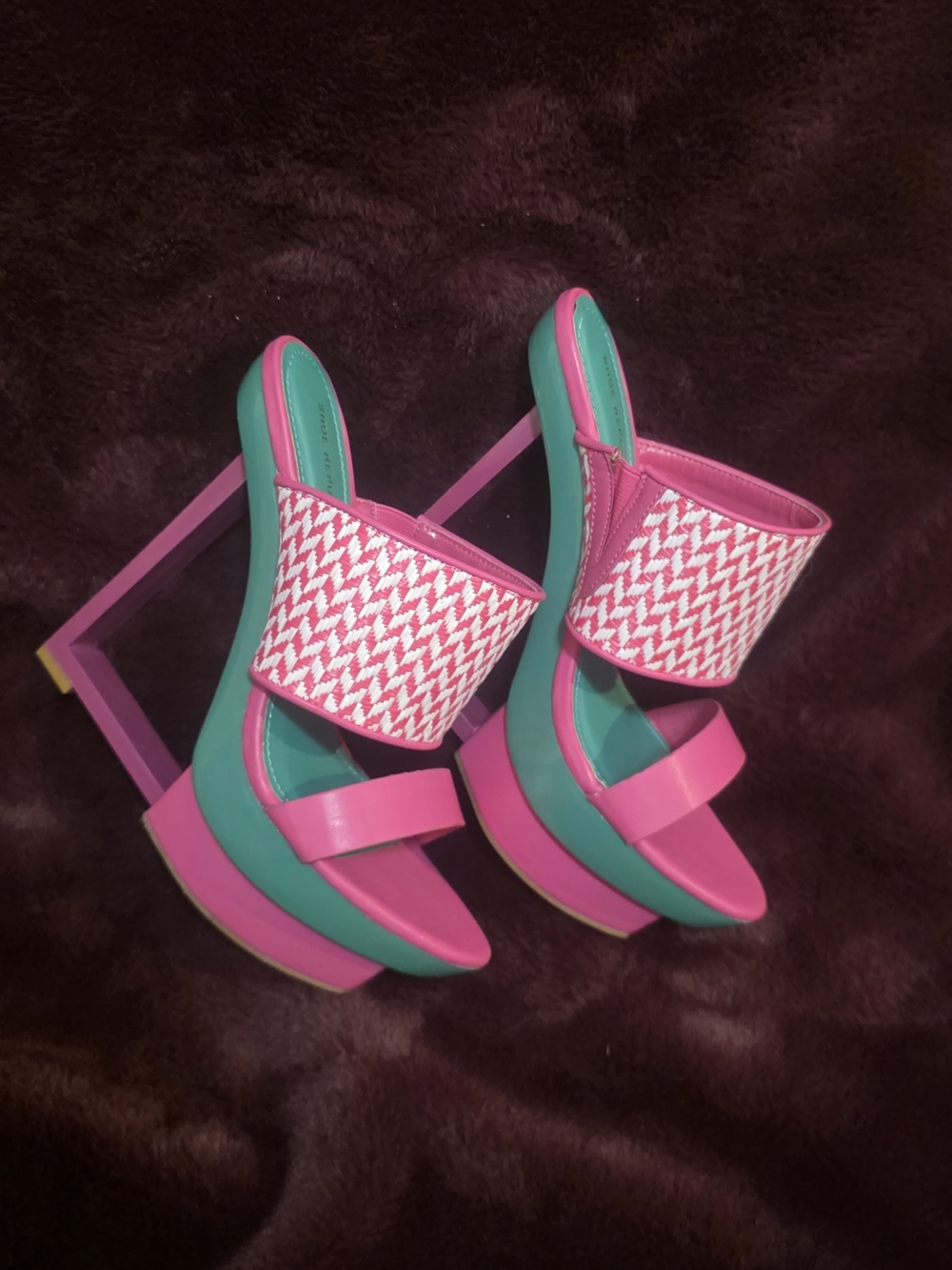 Unique Wooden Platform Slide Sandals PINK SOLD